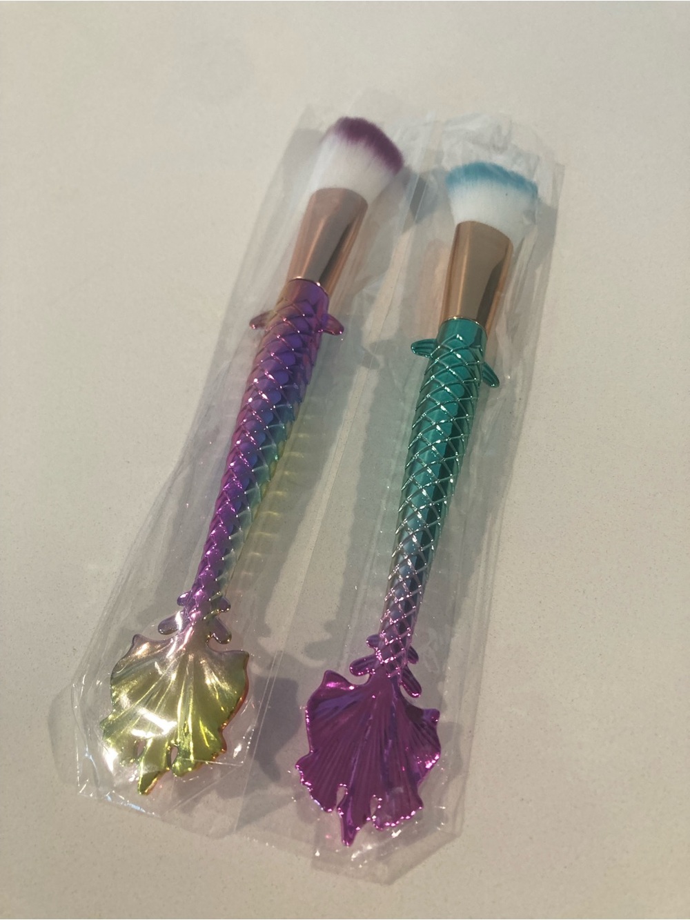 Mermaid Tail Makeup Brushes - Iridescent Purple & Teal